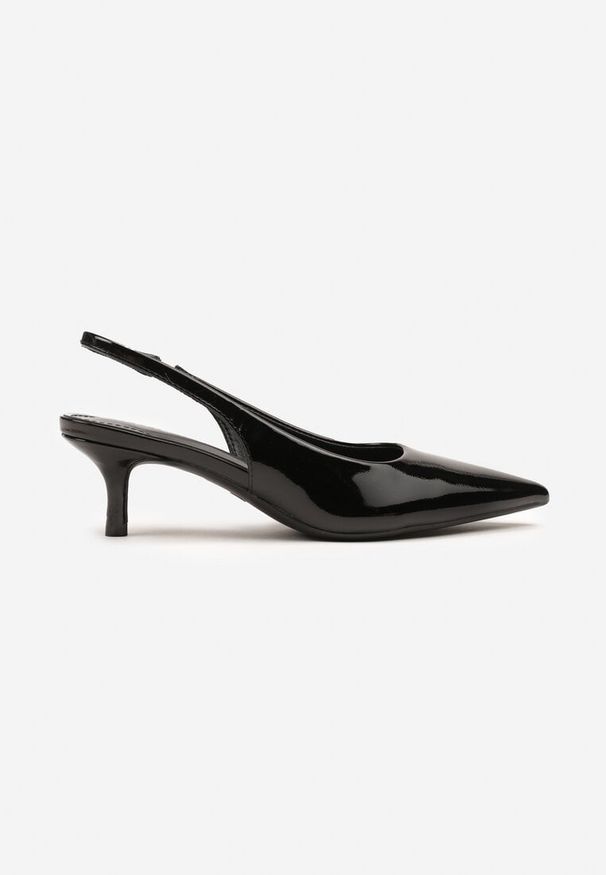 Born2be - Czarne Lakierowane Czółenka Slingback Vices na Obcasie Typu Kaczuszka Sonilitia. Okazja: na co dzień. Zapięcie: pasek. Kolor: czarny. Materiał: lakier. Obcas: na obcasie. Styl: klasyczny, elegancki, casual. Wysokość obcasa: niski