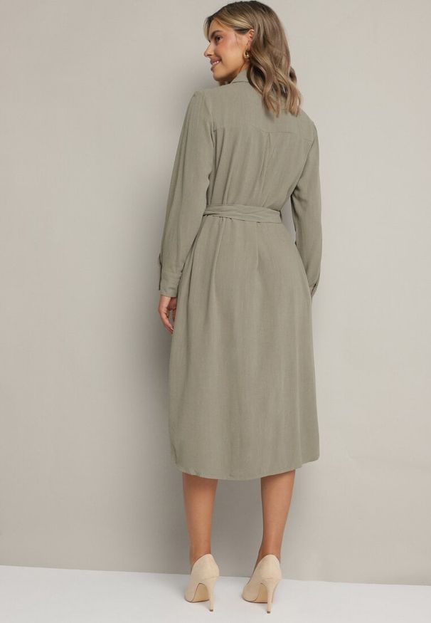 Born2be - Zielona Bawełniana Sukienka Koszulowa z Wiązanym Paskiem Zintrona. Okazja: na co dzień. Kolor: zielony. Materiał: bawełna. Typ sukienki: koszulowe. Styl: casual