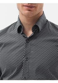 Ombre Clothing - Koszula męska z długim rękawem - czarna K604 - XXL. Okazja: do pracy, na spotkanie biznesowe, na co dzień. Kolor: czarny. Materiał: bawełna, elastan. Długość rękawa: długi rękaw. Długość: długie. Wzór: geometria. Styl: casual, klasyczny, biznesowy #3