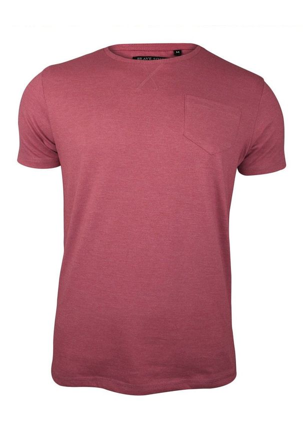 Różowy T-Shirt (Koszulka) z Kieszonką, Bez Nadruku -Brave Soul- Męski, Okrągły Dekolt, Łososiowy. Okazja: na co dzień. Kolor: różowy. Materiał: bawełna, poliester. Sezon: lato, wiosna. Styl: casual