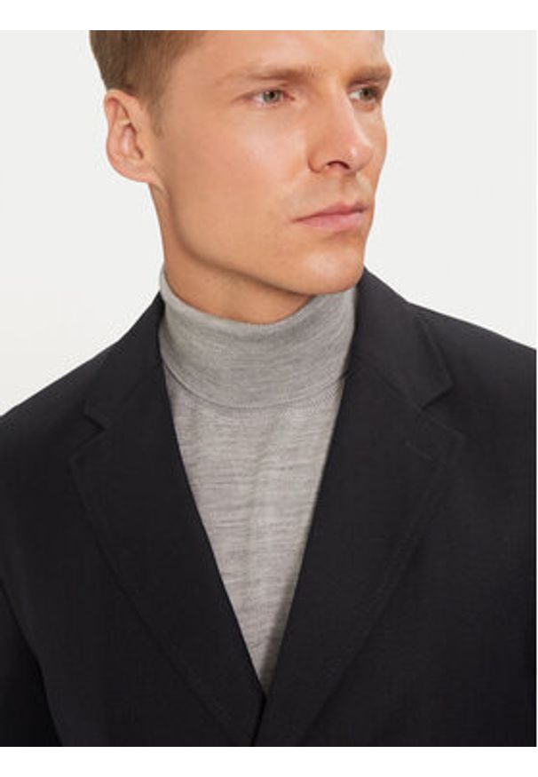 BOSS - Boss Płaszcz wełniany H-Hyde 50502255 Granatowy Slim Fit. Kolor: niebieski. Materiał: syntetyk