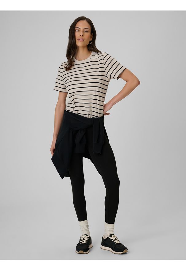 4f - 4F Legginsy dzianinowe damskie - czarne S. Okazja: na co dzień. Stan: podwyższony. Kolor: czarny. Materiał: dzianina. Długość: długie. Styl: casual