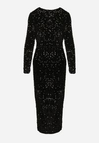 Born2be - Czarna Dopasowana Cekinowa Sukienka z Kopertowym Dekoltem i Asymetrycznym Wycięciem Rinnalith. Okazja: na imprezę. Kolor: czarny. Typ sukienki: kopertowe, asymetryczne. Styl: elegancki, klasyczny #2