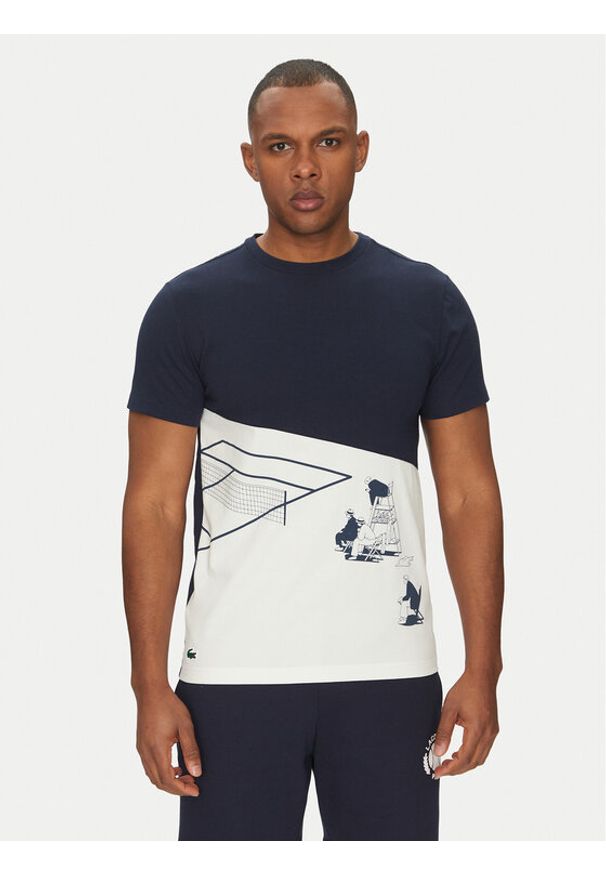 Lacoste T-Shirt TH0031 Granatowy Regular Fit. Kolor: niebieski. Materiał: bawełna