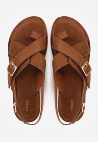 Renee - Brązowe Sandały Japonki VICES z Ozdobnym Paskiem i Klamrą Vendan. Okazja: na co dzień. Zapięcie: klamry. Kolor: brązowy. Materiał: jeans. Sezon: lato. Styl: casual, elegancki #2