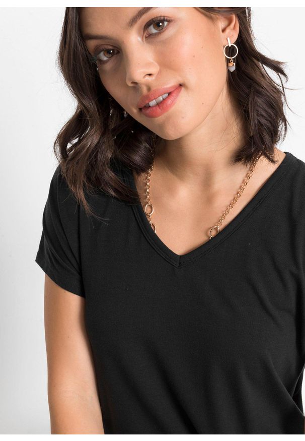 bonprix - T-shirt ze zrównoważonej wiskozy. Kolor: czarny. Materiał: wiskoza. Długość: długie