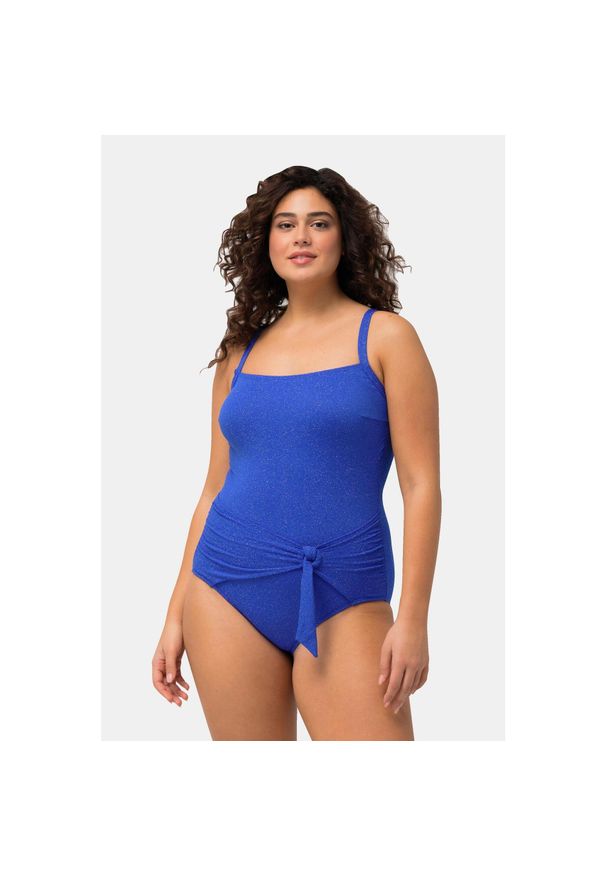 ULLA POPKEN - Damski Strój kąpielowy brokat faktura miękkie miseczki w kopertowym stylu. Kolekcja: plus size. Kolor: niebieski. Materiał: materiał
