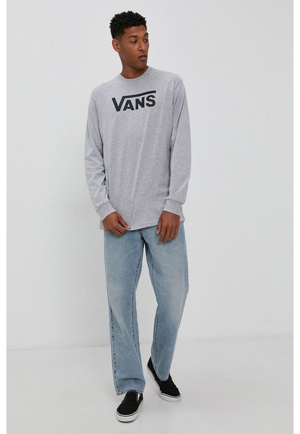 Vans - Longsleeve. Kolor: szary. Materiał: dzianina. Długość rękawa: długi rękaw. Wzór: nadruk