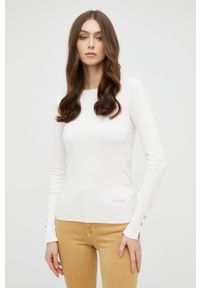 Guess sweter damski kolor biały lekki. Okazja: na co dzień. Kolor: biały. Materiał: materiał, dzianina, wiskoza. Długość rękawa: długi rękaw. Długość: długie. Styl: casual