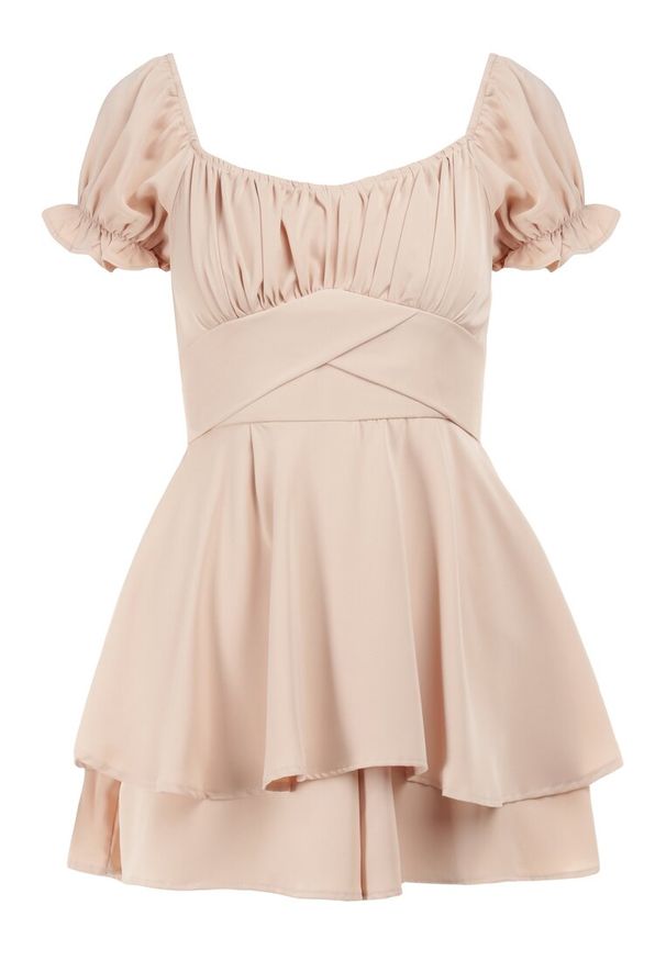 Born2be - Jasnobeżowy Kombinezon Rhodosyne. Okazja: na randkę, na wesele, na ślub cywilny. Kolor: beżowy. Długość: krótkie. Styl: elegancki