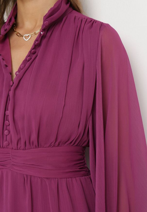 Born2be - Fioletowa Rozkloszowana Sukienka z Falbanką Harlin. Kolor: fioletowy. Długość: mini