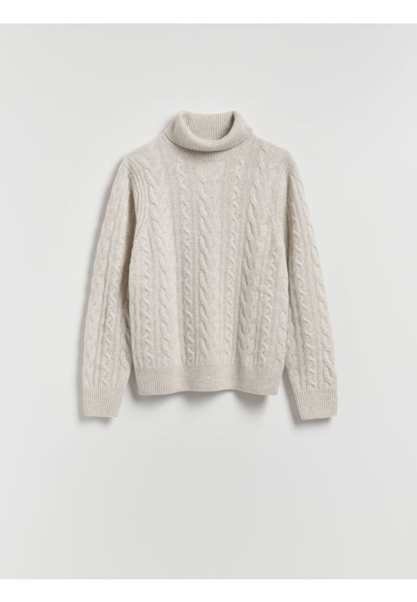 Reserved - Wełniany sweter - jasnoszary. Kolor: szary. Materiał: wełna