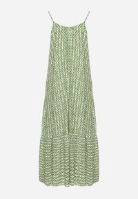 Born2be - Zielona Bawełniana Sukienka Rozkloszowana z Geometrycznym Wzorem Niladora. Okazja: na co dzień. Kolor: zielony. Materiał: bawełna. Długość rękawa: na ramiączkach. Wzór: geometria. Sezon: lato. Styl: casual #3