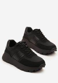 Renee - Czarne Sneakersy na Platformie z Tłoczeniem Tillivalle. Okazja: na co dzień. Kolor: czarny. Materiał: jeans. Szerokość cholewki: normalna. Obcas: na platformie #4