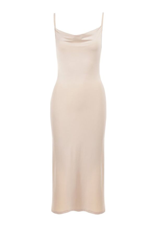 Born2be - Jasnobeżowa Sukienka Althilea. Okazja: na ślub cywilny, na wesele, na imprezę. Kolor: beżowy. Materiał: wiskoza, satyna, tkanina. Długość rękawa: na ramiączkach. Wzór: jednolity. Styl: glamour, wakacyjny. Długość: mini