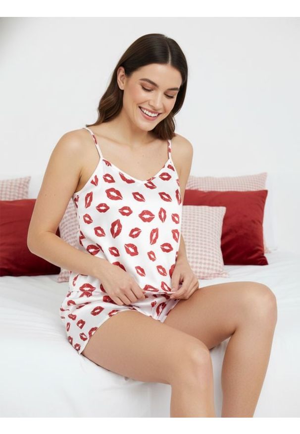 Sinsay - Dwuczęściowa piżama z motywem ust - biały. Kolor: biały