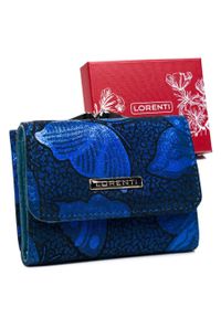LORENTI - Portmonetka skórzana Lorenti 55287-ONBF niebieska motyle. Kolor: niebieski. Materiał: skóra