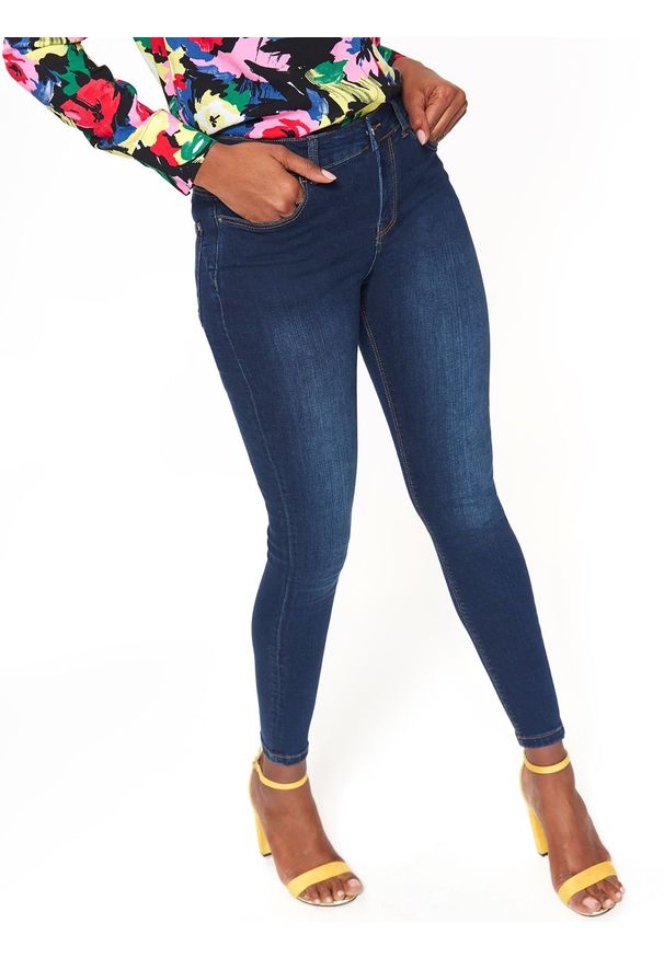TOP SECRET - Spodnie długie damskie skinny. Kolor: niebieski. Materiał: jeans. Długość: długie. Styl: elegancki
