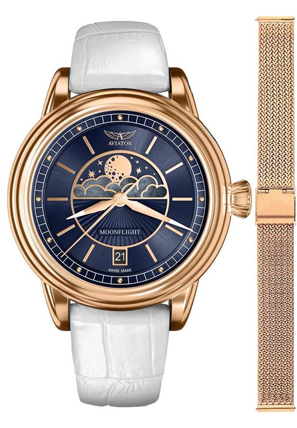 AVIATOR - Zegarek damski Aviator V.1.33.2.256.4 WM-SET różowe złoto. Kolor: złoty, wielokolorowy, różowy