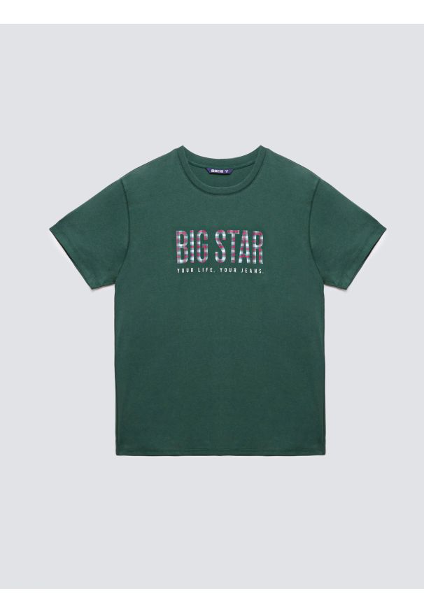 Big-Star - Koszulka męska z logo BIG STAR zielona Melsar 304. Okazja: na co dzień. Kolor: zielony. Materiał: jeans, dzianina. Wzór: nadruk. Styl: wizytowy, casual, klasyczny