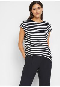 bonprix - Shirt w paski, z bawełny organicznej. Kolor: czarny. Materiał: bawełna, materiał. Wzór: paski #1