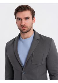 Ombre Clothing - Męska marynarka SLIM z dzianiny o subtelnej strukturze – grafitowa V1 - Rozmiar: M. Okazja: do pracy. Kolor: szary. Materiał: dzianina. Wzór: kolorowy. Styl: klasyczny #2