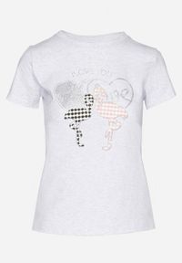 Born2be - Jasnoszary T-shirt z Bawełny z Cyrkoniami i Nadrukiem Listebia. Okazja: na co dzień. Kolor: szary. Materiał: bawełna. Wzór: nadruk. Styl: klasyczny, casual #4