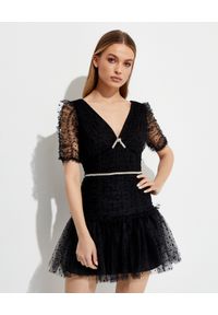 SELF PORTRAIT - Czarna sukienka mini w kropki. Kolor: czarny. Materiał: tkanina. Wzór: kropki. Typ sukienki: dopasowane. Długość: mini