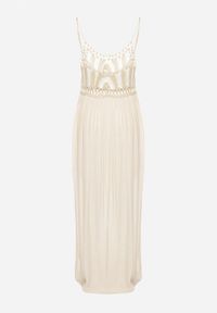 Born2be - Jasnobeżowa Sukienka na Cienkich Ramiączkach z Plecioną Górą o Rozkloszowanym Kroju Wbeviana. Okazja: na co dzień. Kolor: beżowy. Długość rękawa: na ramiączkach. Typ sukienki: proste. Styl: casual #2