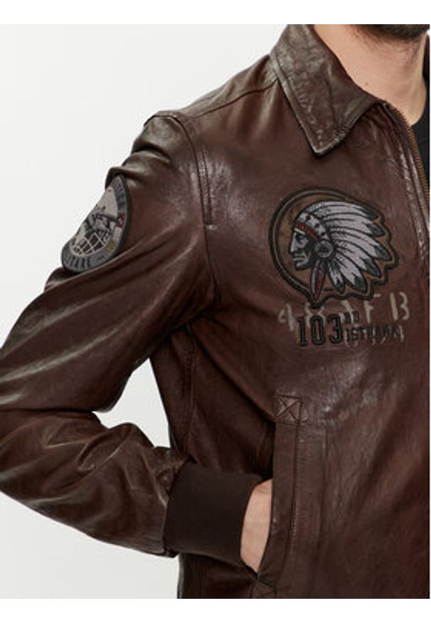 Aeronautica Militare Kurtka skórzana 241PN5039PL147 Brązowy Regular Fit. Kolor: brązowy. Materiał: skóra