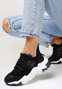 Born2be - Czarne Sneakersy Hekena. Nosek buta: okrągły. Kolor: czarny. Materiał: skóra ekologiczna, syntetyk, materiał, nubuk. Szerokość cholewki: normalna #1