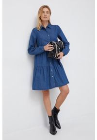 Pepe Jeans sukienka bawełniana mini rozkloszowana. Kolor: niebieski. Materiał: bawełna. Typ sukienki: rozkloszowane. Długość: mini #2