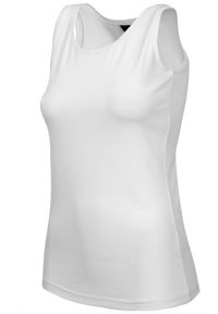 4f - Top slim gładki damski - biały. Kolor: biały. Materiał: bawełna, elastan, materiał, jersey, dzianina. Długość rękawa: na ramiączkach. Wzór: gładki