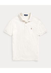 Ralph Lauren - RALPH LAUREN - Beżowa koszulka polo Custom Slim Fit. Typ kołnierza: polo. Kolor: beżowy. Materiał: bawełna, prążkowany, tkanina. Wzór: haft #5