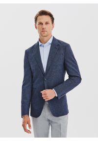 Pako Lorente - PAKO LORENTE - Granatowa marynarka w prążek z lnem. Kolor: niebieski. Materiał: len. Wzór: prążki. Sezon: jesień #1