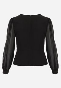 Renee - Czarna Bluzka VICES w Kopertowym Stylu z Luźnymi Transparentnymi Rękawami i Dekoltem V Inge. Okazja: na co dzień, na komunię. Kolor: czarny. Materiał: jeans. Styl: casual, elegancki #7