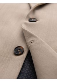 Ombre Clothing - Elegancka męska marynarka SLIM FIT z rayonem – beżowa V2 - Rozmiar: L. Kolor: beżowy. Materiał: tkanina, poliester, materiał. Wzór: ze splotem. Styl: elegancki #7