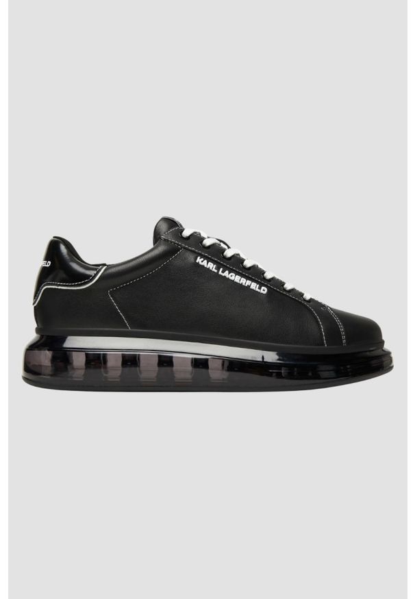 Karl Lagerfeld - KARL LAGERFELD Czarne męskie sneakersy skórzane Kapri Kushion Lo Lace. Okazja: na co dzień. Kolor: czarny. Materiał: skóra