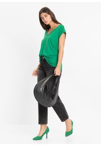 bonprix - Koszulka z miękkiej mieszanki wiskozy. Kolor: zielony. Materiał: wiskoza, koronka. Wzór: koronka #2