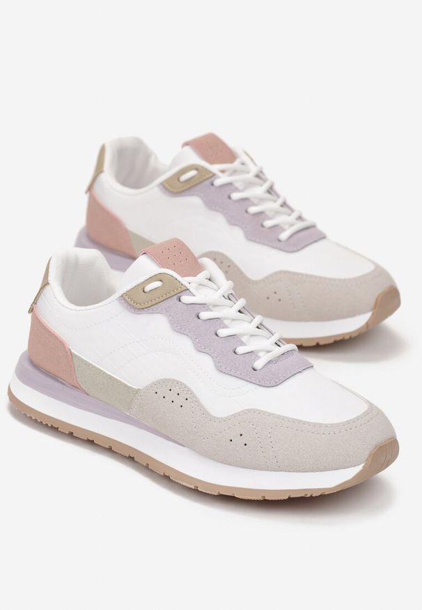 Born2be - Biało-Fioletowe Sneakersy na Piankowej Podeszwie Dejana. Kolor: biały