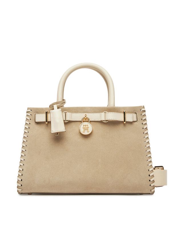 TOMMY HILFIGER - Tommy Hilfiger Torebka American Icon Mini Tote Su AW0AW17469 Beżowy. Kolor: beżowy. Materiał: skórzane, zamszowe
