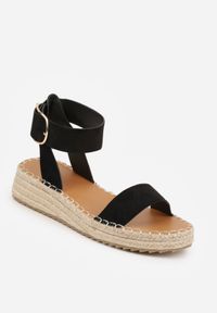 Born2be - Czarne Sandały z Ozdobą Klamrą i Jutową Platformą Riseth. Okazja: na co dzień. Zapięcie: klamry. Kolor: czarny. Wzór: aplikacja. Obcas: na platformie. Styl: casual, elegancki #5