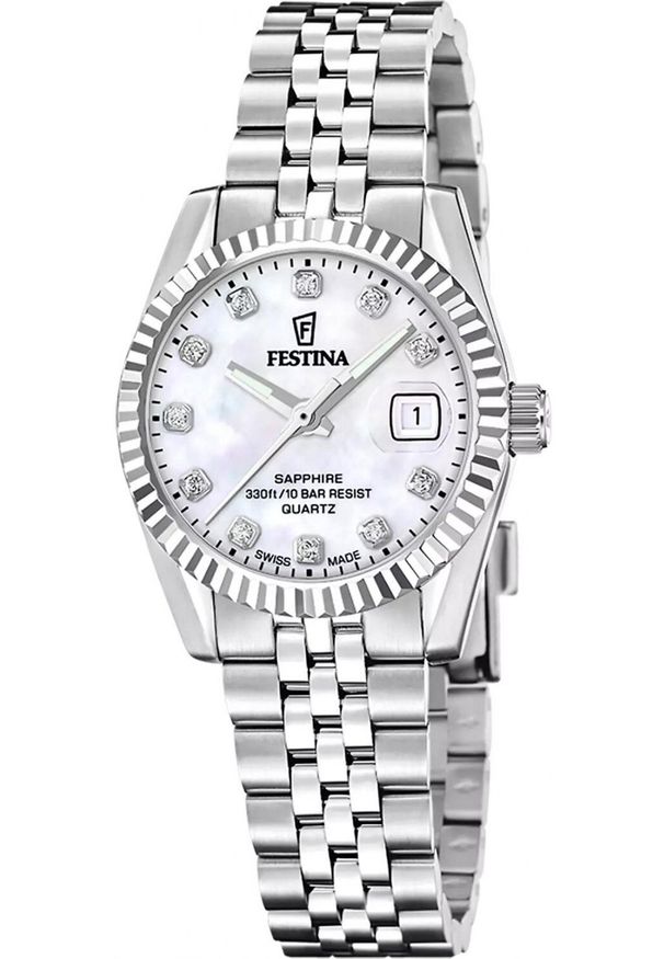 Zegarek Festina Zegarek damski Festina F20087-1 CYRKONIE srebrny. Kolor: srebrny