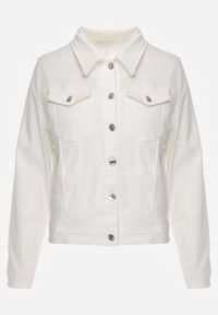 Renee - Biała Jeansowa Kurtka z Bawełny z Guzikami i Kieszeniami Ainztia. Okazja: na co dzień. Kolor: biały. Materiał: bawełna, jeans. Długość rękawa: długi rękaw. Długość: długie. Wzór: kwiaty. Styl: casual, klasyczny #7