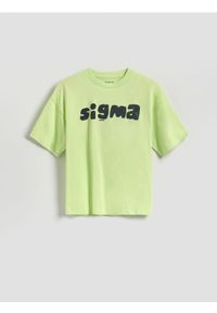 Reserved - Bawełniany t-shirt z nadrukiem - jasnożółty. Kolor: żółty. Materiał: bawełna. Wzór: nadruk