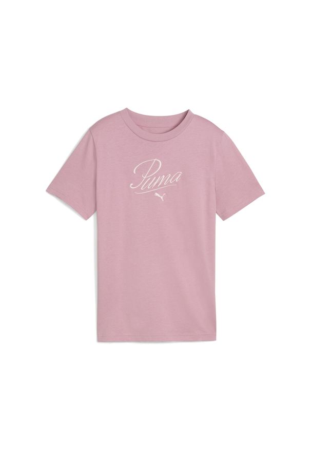 Puma - Młodzieżowa koszulka Essentials Script PUMA Poised Pink. Kolor: różowy. Wzór: haft. Sport: joga i pilates