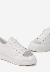 Renee - Białe Sneakersy na Grubej Podeszwie z Noskiem w Cyrkonie Seelma. Kolor: biały #2