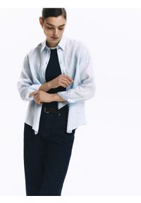 Reserved - T-shirt z kontrastową lamówką - granatowy. Kolor: niebieski. Materiał: bawełna #1