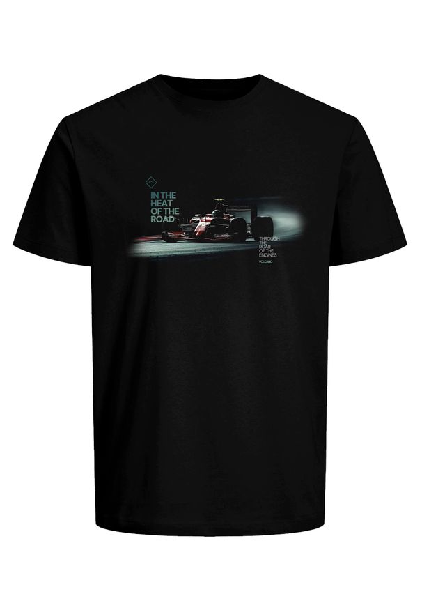 Volcano - Bawełniany t-shirt, Comfort Fit, T-FAST. Okazja: na co dzień. Kolor: czarny. Materiał: bawełna. Długość: krótkie. Wzór: nadruk. Styl: casual