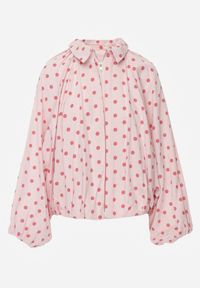 Renee - Różowa Nietoperzowa Bluza z Wiskozą w Kropki z Kołnierzykiem Meze. Okazja: na co dzień. Kolor: różowy. Materiał: wiskoza. Wzór: kropki. Styl: casual #6